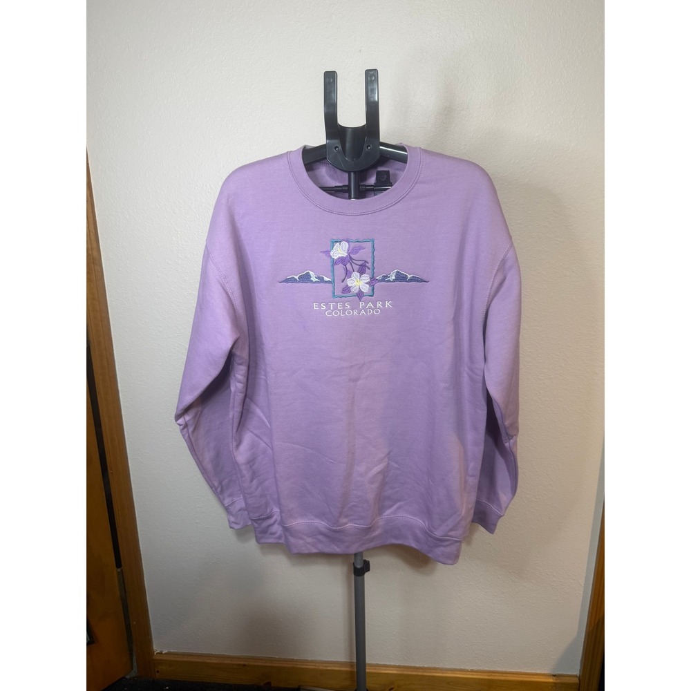 Prairie Mountain Estes‎ Park Colorado Embroidered Sweatshirt Purple Mens Large